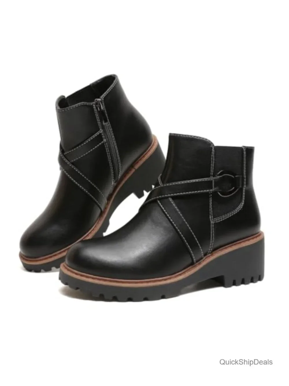 Chelsea Ankle Boots Chunky Low Heel Side Zipper